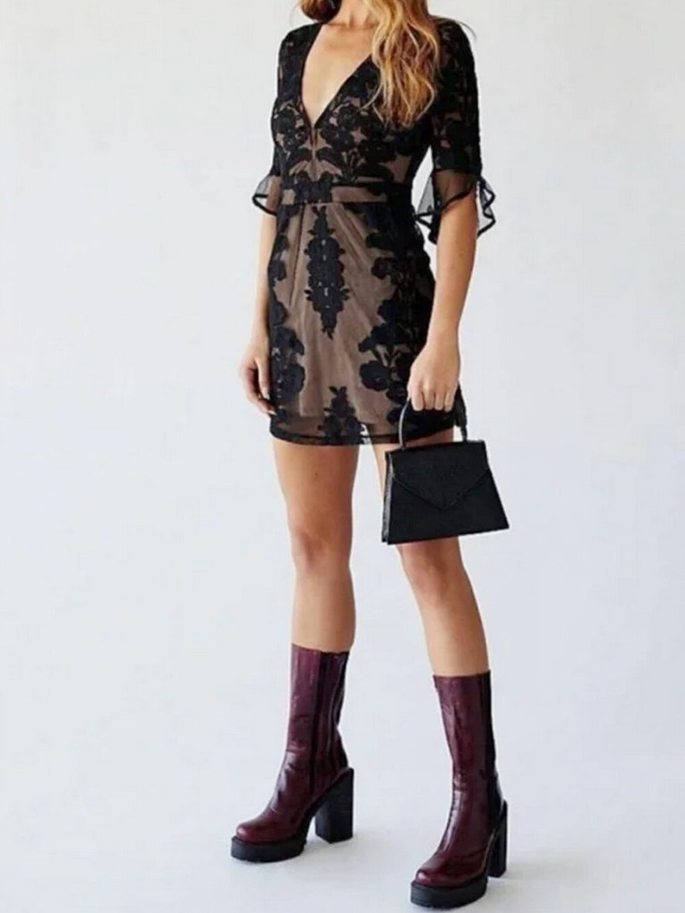For Love & Lemons Temecula Lace Bell Sleeve Mini Dress